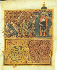 The murder of Saint Wenceslas as depicted by an artist in the 10th century.