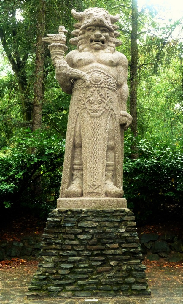 Radegast, the Slavic god of home, hearth, hospitality, and fine Moravian beer, one of many beautiful sculptures located through Zoo Praha.