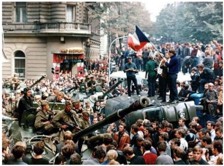 Peaceful obstruction and resistance to the Warsaw Pact invasion of 1968.