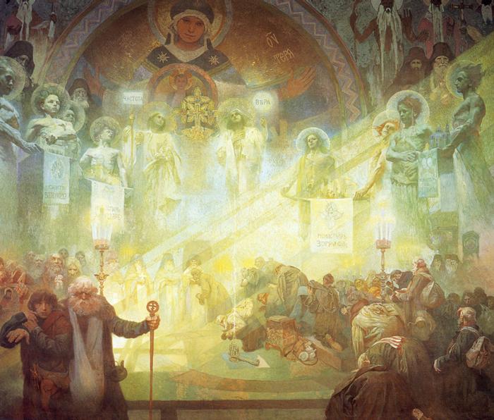 An enormous panel from the Slav Epic by Alfons Mucha.