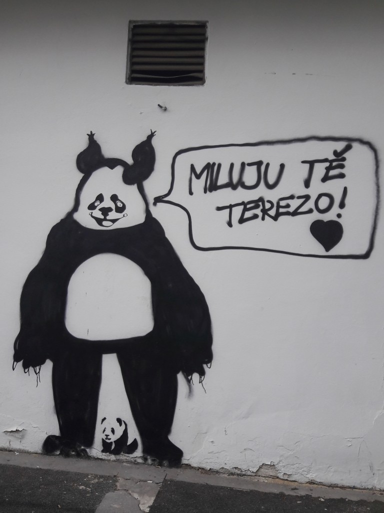 If you follow the trail, not only will you get a good tour of upper side of Prague 3, but you will eventually stumble upon this. "I love you, Tereza," says the bear.