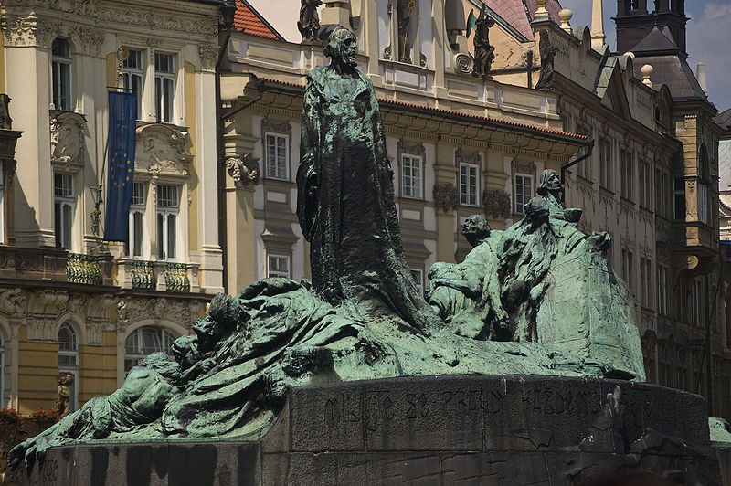 The Jan Hus memorial on Old Town Square, created by Czech sculptor Ladislav Šaloun in 1915, and dedicated on the 500th anniversary of the death of Hus.