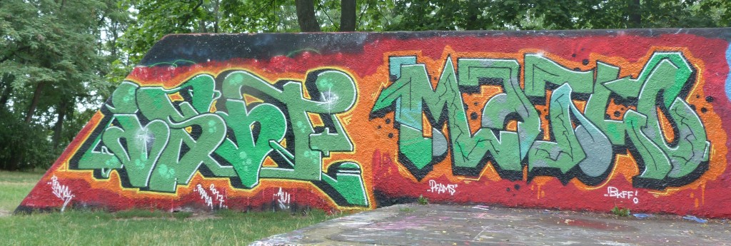 A legal graffiti wall in Žižkov as it appears today.