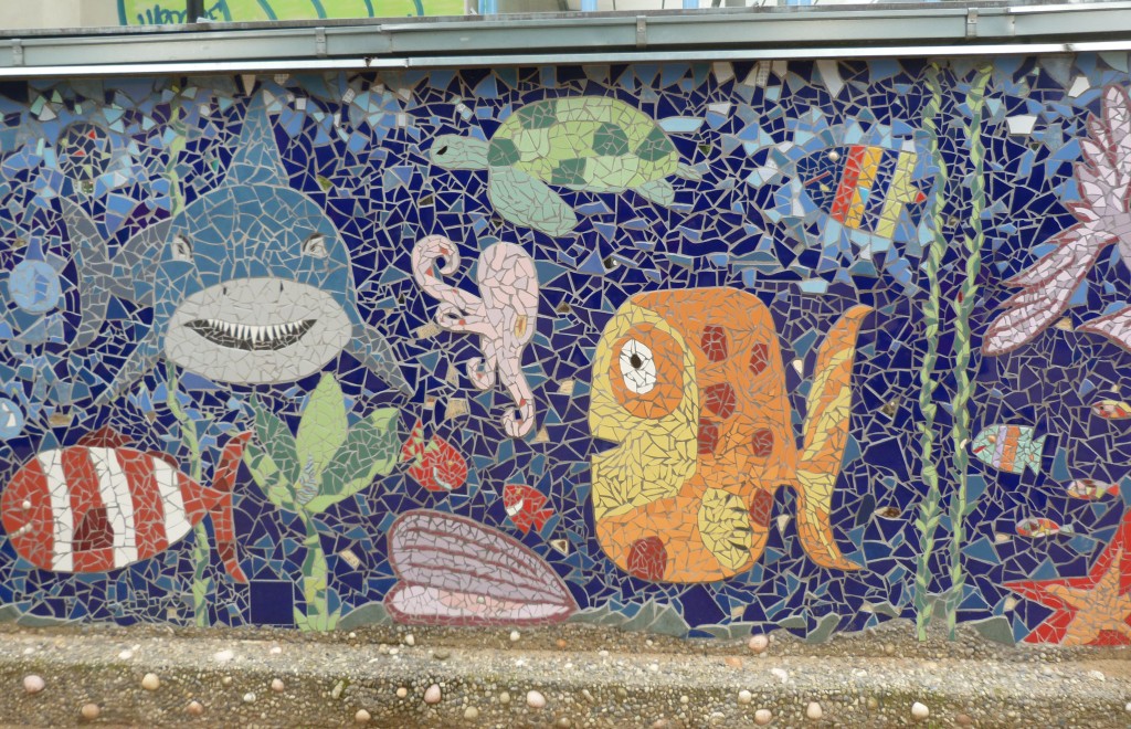 This mosaic piece at the park Heroldovy Sady was done by the group Free Mozaik with permission from the town council of Prague 10. Click the link to see a lot more of their impressive work. 
